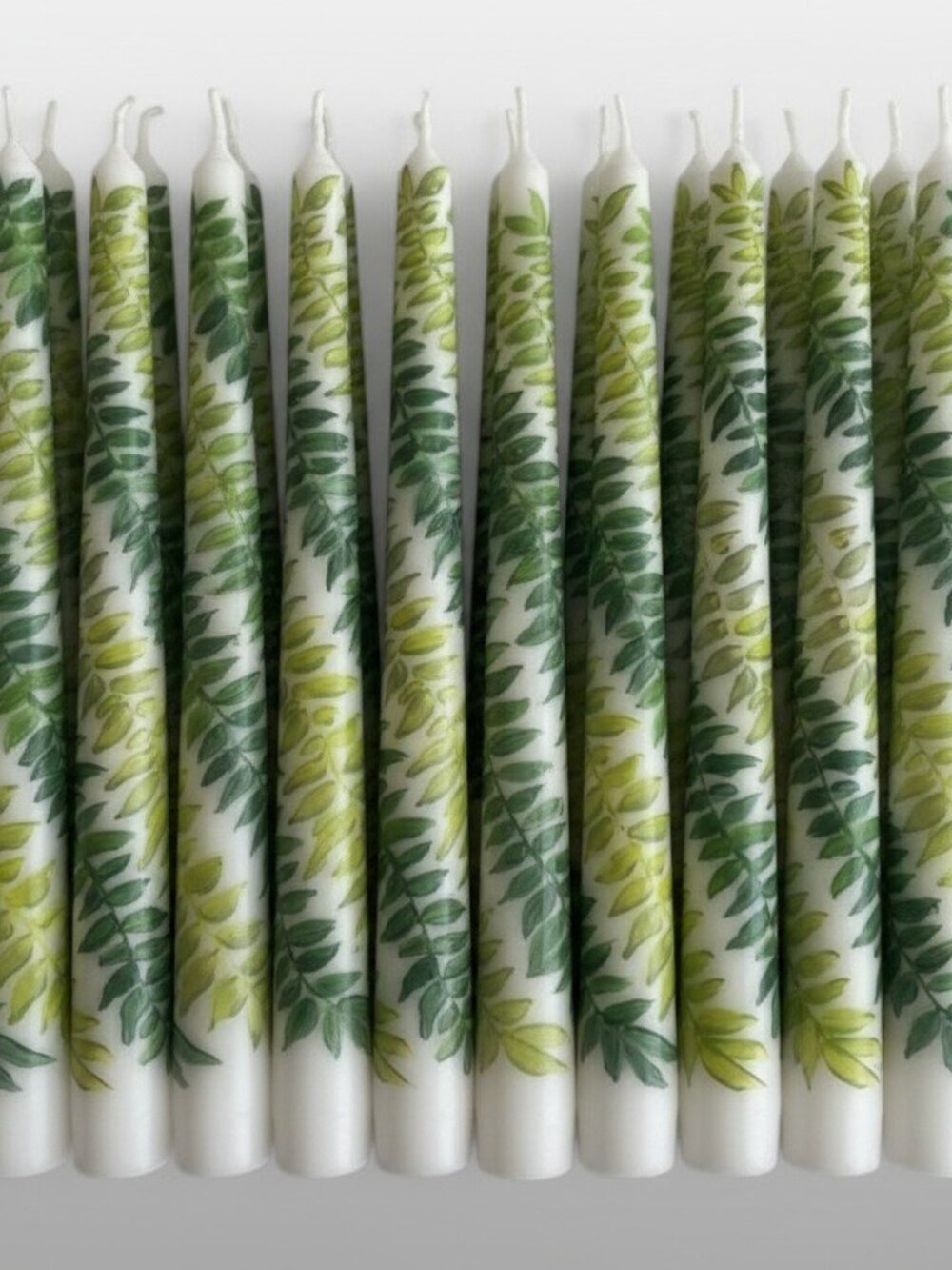 Hand Painted Botanical Taper Candles | Dripless Greenery Pair NIB